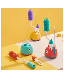 SKB Dino Design Scratch Free 4 in 1 Rotary Bottle and Teat Cleaning Brush Kit With Stand - Color & Design May Vary