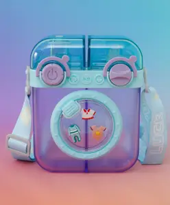 Zoe Kids Water Bottle with Strap 500ml - Purple| Cute Washing Machine Design| Leak-Resistant| Lightweight Bottle for School & Travel| Straw Sipper for Boys & Girls