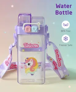 ZOE Leak Proof & Freezer Safe Unicorn Print Sipper Water Bottle Purple - 520 ml