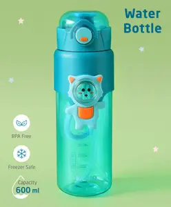 ZOE 3D Character Sipper Water Bottle|BPA Free|Leak Resistant|Freezer Safe| 600 ml|Perfect for School Kids & Outdoors|Blue 2
