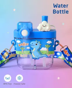 ZOE Dino Dual Sipper Water Bottle|BPA Free|Leak Resistant|Freezer Safe| 580 ml|Perfect for School Kids & Outdoors|Blue