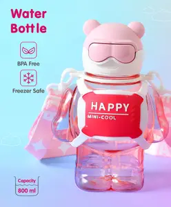 Fab N Funky Bear Shape Sipper Water Bottle|BPA Free|Leak Resistant|Freezer Safe| 800 ml|Perfect for School Kids & Outdoors|Pink