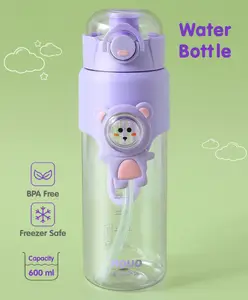 Fab N Funky Leak-Proof & Freezer Safe Sipper Bottle with Bear Applique Purple - 600 ml