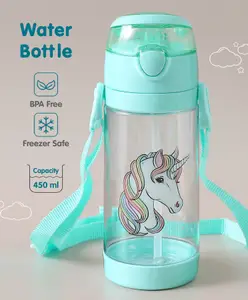Fab N Funky Unicorn Print Leak Proof Sipper Bottle Aqua Blue - 450 ml(Print May Vary)