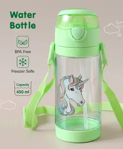 Fab N Funky Unicorn Print Leak Proof Sipper Bottle Green - 450 ml