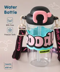 Fab N Funky Goodluck Sipper Water Bottle|BPA Free|Leak Resistant|Freezer Safe| 650 ml|Perfect for School Kids & Outdoors|Black