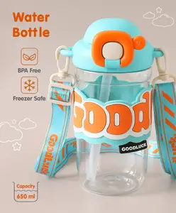 Fab N Funky Goodluck Sipper Water Bottle|BPA Free|Leak Resistant|Freezer Safe| 650 ml|Perfect for School Kids & Outdoors|Blue