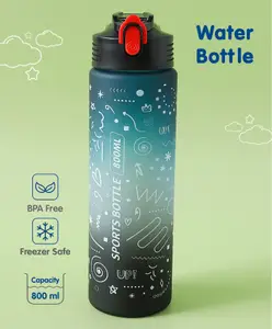 Fab N Funky Sports Bottle Text Print Black - 800 ml