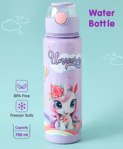 Fab N Funky Sipper Bottle with Unicorn Print Purple - 700 ml