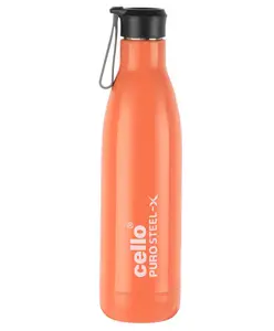 Cello Puro Steel-X Neo Insulated Water Bottle with Inner Steel and Outer Plastic Orange - 720 ml