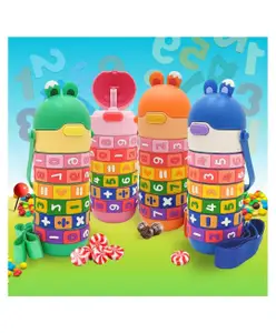 Flaze Kids Premium 14 oz Math Water Bottle with Silicone Spout, Leak-Proof Locking Flip Lid, Carrying Strap, Educational, Fun, Learning, Puzzle, Insulated, Stainless Steel Thermos, Sensory, Fidget.(COLOR MAY VARY)