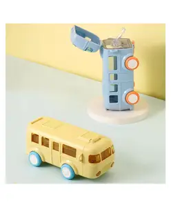 Sanjary Bus Water Bottle for Kids with Strap, Sipper, and Straw Leakprof, Bpa Free with Lock, 500 ml Play and Drink Pack of 1 Color Design May Vary