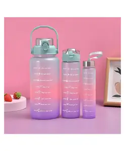 MIHAR ESSENTIALS Mihar Sports Motivational Water Bottle with Straw 3 Pcs, 2000 ml 900ml 300ml Time Marker Drinking Bottles leak proof Gallon 2L Sipper Water bottle for Sports Gym Travel BPA Free - Colour May Vary
