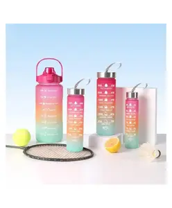 MIHAR ESSENTIALS Mihar Set of 4 Water Bottle with Motivational Time Marker Leakproof Durable Non-Toxic Sipper Bottle -Multicolor (4 pcs Bottle)