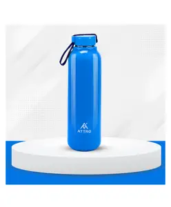Attro Trends Outer Plastic Inner Stainless Steel Pu Insulated Water Bottle with Nylon Strap BPA Free Blue - 700 ml