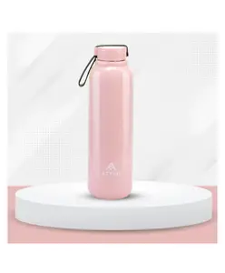 Attro Trends Outer Plastic Inner Stainless Steel Pu Insulated Water Bottle with Nylon Strap BPA Free Pink - 700 ml
