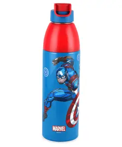 Cello Captain America Print Stainless Steel Water Bottle Outer Plastic Dark Blue - 680 ml