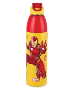 Cello Iron Man Print Stainless Steel Water Bottle Outer Plastic Yellow - 680 ml