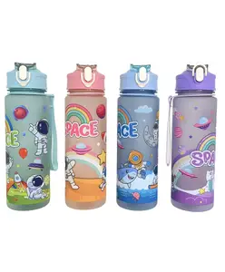 SCHOOLISH 700ml cute Children ASTRONAUT SPACE Water Bottle with Straw PP Plastic BPA Free Safe Kid Outdoor Portable Drink Bottle with Strap - PACK OF 1 - COLOR MAY VARY