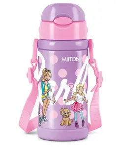 Milton Charmy 450 Barbie Thermosteel Kids Water Bottle, 400 ml, Purple | Vacuum Insulated | Hot & Cold | Leak Proof | Rust Proof | School | Picnic