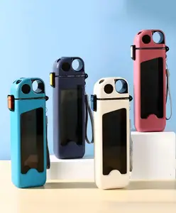 Schoolish 400 ml Flat Water Bottle, Slim Travel Water Bottle, Slim Lightweight Water Bottle with Measurements,plastic Square Portable Flat Water Bottles for Travel Lightweight - Pack of 1 - Color May Vary