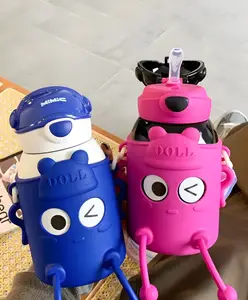 Schoolish Vacuum Flask with Straw Cup, Creative Large Capacity Water Cup with Straw Pack of 1 Color May Vary - 550 ml