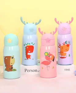 Schoolish Sipper Water Bottle for Kids | Bottle Holder with Carry Strip to Hang | Two Caps | Stainless Steel | Vacuum Insulated Double Walled Themo Flask Hot and Cold Water Pack of 1 Color May Vary - 550 ml