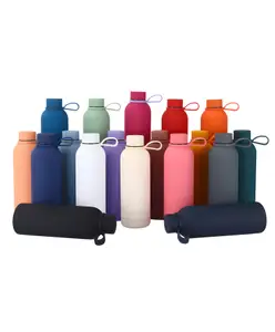 Schoolish 500 ml Stainless Steel Thermos Vacuum Bottles Portable Outdoor Sports Water Bottle with Silicone Handle - Pack of 1 -Color May Vary