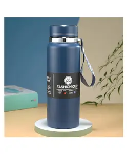 SCHOOLISH 800ml Double Wall Stainless Steel Vacuum Flasks Insulated Thermos Water Bottle with Handle 16 Oz Cup With Lid And Straw- PACK OF 1- COLOR MAY VARY