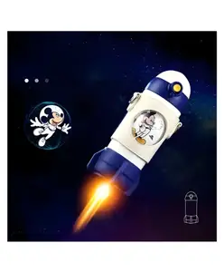 SCHOOLISH Disney Straw Rocket Water Bottle (400 ml)- PACK OF 1- COLOR MAY VARY