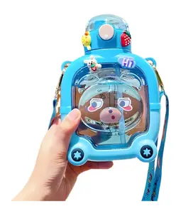 Schoolish Cartoon Bear Kids Water Bottle Cute Plastic Water Bottle with Straw Large Capacity Portable Water Bottle for Children- Pack of 1- Color May Vary - 1000 ml