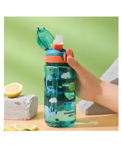 SCHOOLISH 600ml Custom cute bpa free kids drink school PCwater bottles logo with straw and handle- PACK OF 1- COLOR MAY VARY