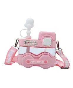 SCHOOLISH Cute Water Bottles for Kids Portable Drinking Cups Adjustable Shoulder Strap Water Bottle - PACK OF 1- COLOR MAY VARY