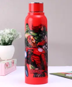Cello Puro Steel Benz Icon Water Bottle With Marvel Avengers Print Red - 520 ml.