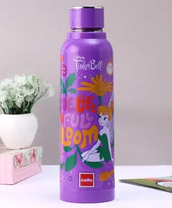 Cello Puro Steel Benz Icon Water Bottle With Disney Tinker Bell Print Violet - 730 ml.