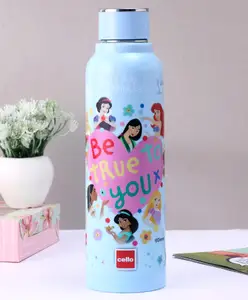 Cello Puro Steel Benz Icon Water Bottle With Disney Princess Print Light Blue - 730 ml