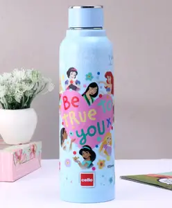Cello Puro Steel Benz Icon Water Bottle With Disney Princess Print Light Blue - 520 ml.