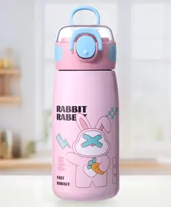 ZOE Stainless Steel Water Bottle With Bunny Print Pink - 470 ml