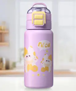 ZOE Stainless Steel Insulated Double wall Kitty Printed Sipper Water Bottle Lavender - 520 ml