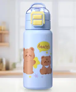 ZOE Stainless Steel Bear Printed Sipper Water Bottle Light Blue - 520 ml