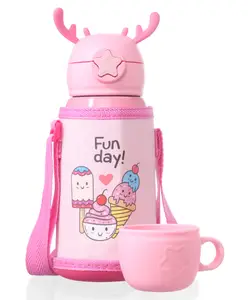 ZOE Stainless Steel Unicorn Printed Sipper Water Bottle with Cup Pink - 500 ml