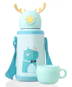 ZOE Stainless Steel Insulated Double wall Dino Printed Sipper Water Bottle with Cup Purple - 500 ml