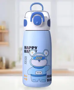 ZOE Stainless Steel Water Bottle With Bear Print Blue - 470 ml