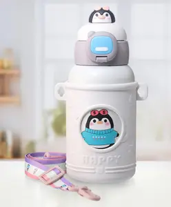 ZOE Stainless Steel Insulated Double wall Dino Printed Sipper Water Bottle with Strap White - 500 ml