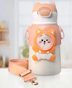 ZOE Stainless Steel Insulated Double wall Water Bottle With Cat Applique & Strap Orange - 520 ml