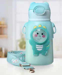 ZOE Stainless Steel Water Bottle With Dino Applique & Strap Green - 520 ml