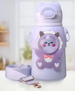 ZOE Stainless Steel Water Bottle With Sheep Applique & Strap Lavender - 520 ml