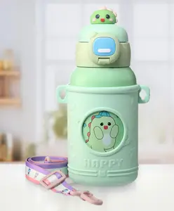 ZOE Stainless Steel Insulated Double wall Dino Printed Sipper Water Bottle with Strap Sea Green - 500 ml