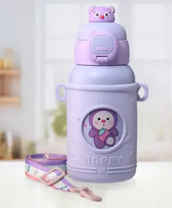 ZOE Stainless Steel Insulated Double wall Dino Printed Sipper Water Bottle with Strap Lavender - 500 ml