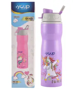 Youp Stainless steel purple color Unicorn kids water bottle - 750 ml